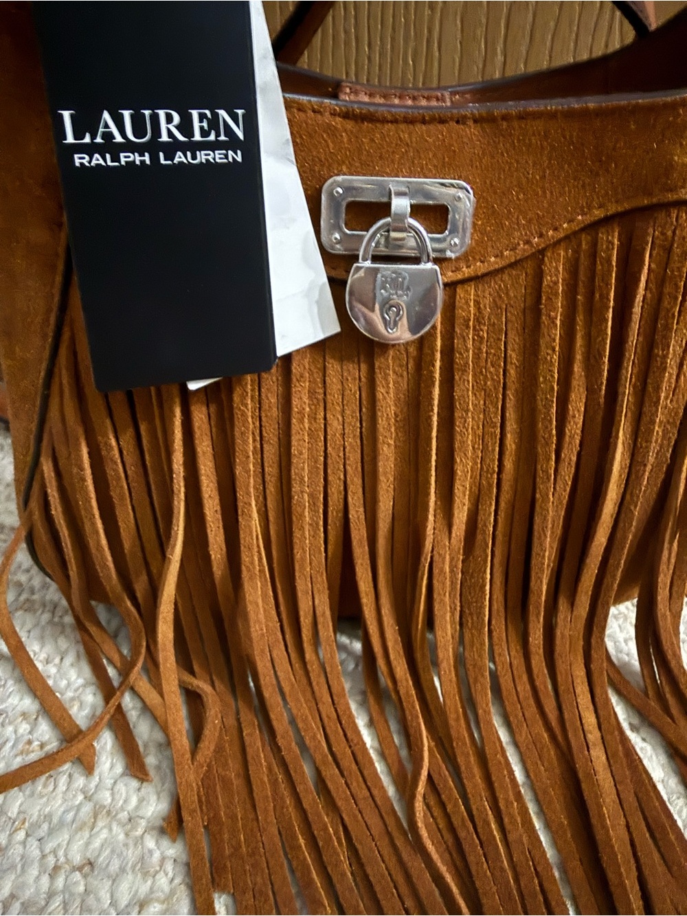 Lauren Ralph Lauren Tanner Small Suede Fringe Shoulder Bag Tan $325 - Picture 3 of 14